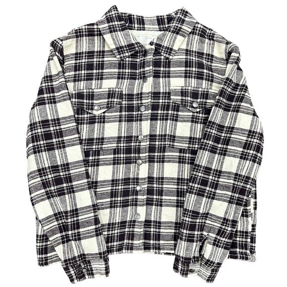 Lucky Brand Long Sleeve Snap Front Plaid Sherpa Lined Flannel Shacket Size M - Picture 1 of 6